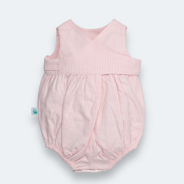 Baby romper -Pink stripe. Back view