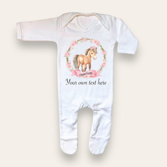 Sleep suit white with pony print - Personalise me