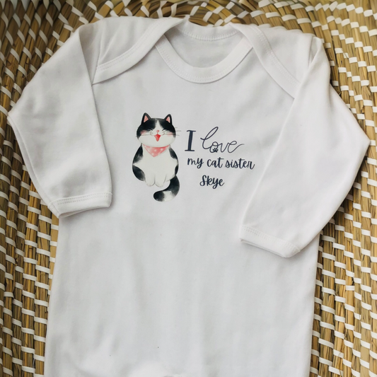 Sleep suit white with cat print - Personalise me